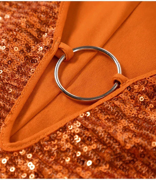 Women's Plunge Sequin Dress with Bell Sleeves