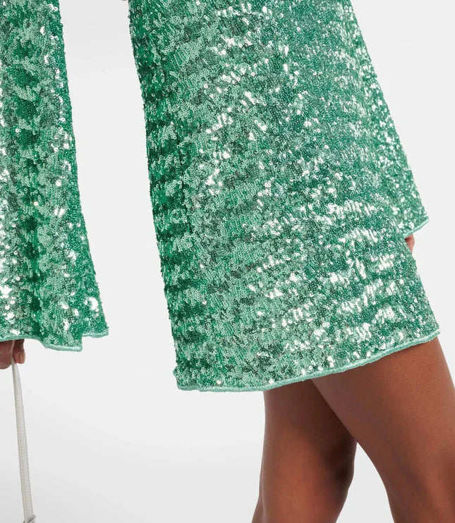 Women's Plunge Sequin Dress with Bell Sleeves