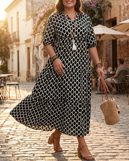 Women's Plus Size Maxi Dress with Pockets in a Tiered Print