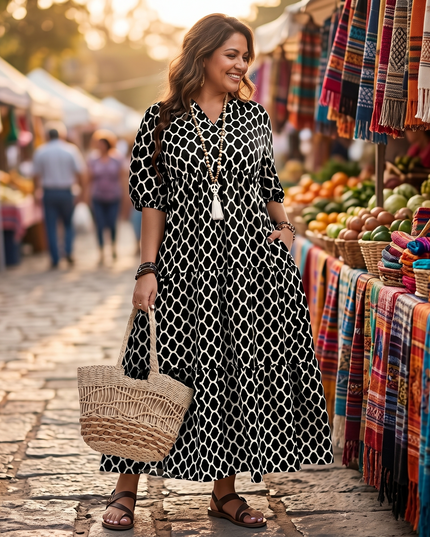 Women's Plus Size Maxi Dress with Pockets in a Tiered Print
