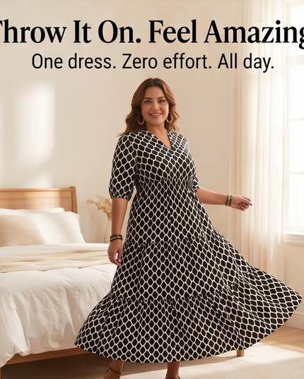 Women's Plus Size Maxi Dress with Pockets in a Tiered Print