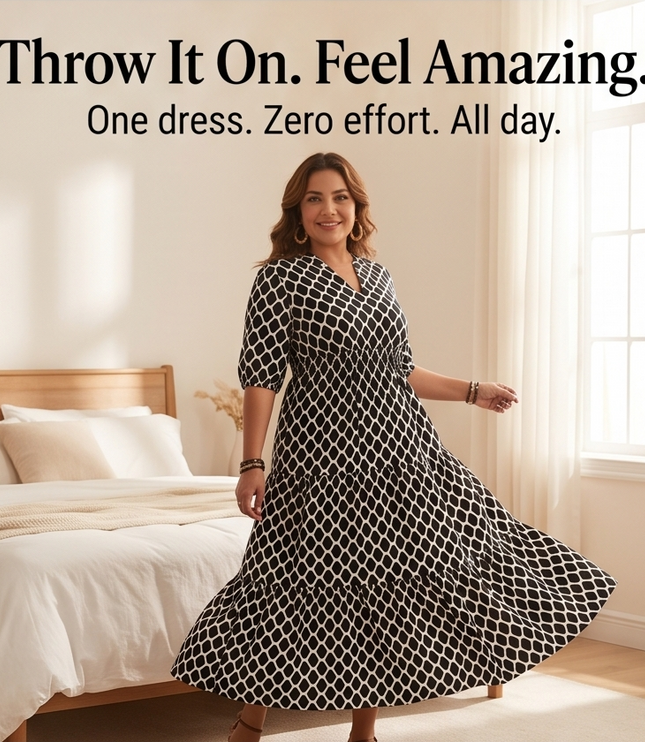 Women's Plus Size Maxi Dress with Pockets in a Tiered Print