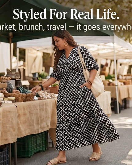Women's Plus Size Maxi Dress with Pockets in a Tiered Print