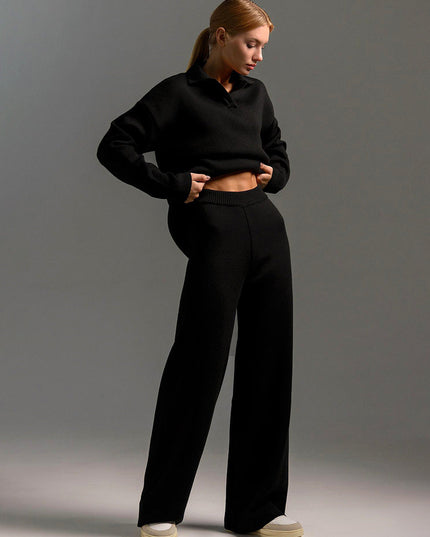 Women's Polo Sweater and Wide-Leg Pants Lounge Set