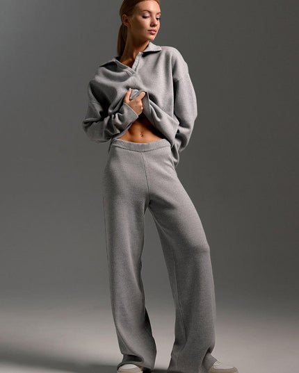 Women's Polo Sweater and Wide-Leg Pants Lounge Set
