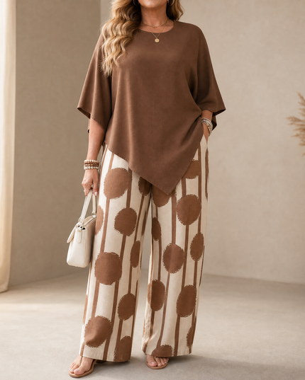 Women's Printed Wide Leg Pants with a Flowing Asymmetric Top