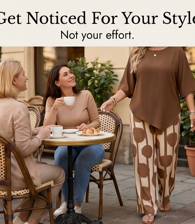 Women's Printed Wide Leg Pants with a Flowing Asymmetric Top