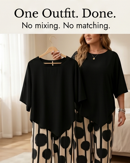 Women's Printed Wide Leg Pants with a Flowing Asymmetric Top