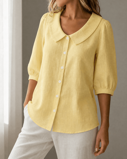 Women's Puff Sleeve Blouse with Elastic Cuffs and Collar