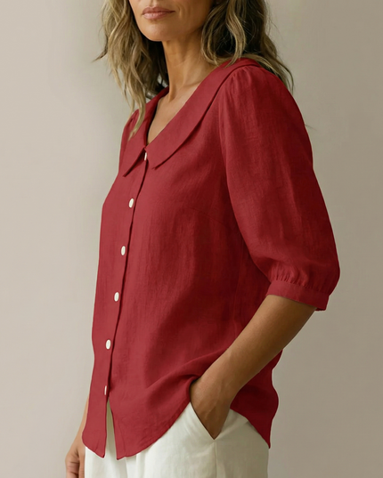 Women's Puff Sleeve Blouse with Elastic Cuffs and Collar