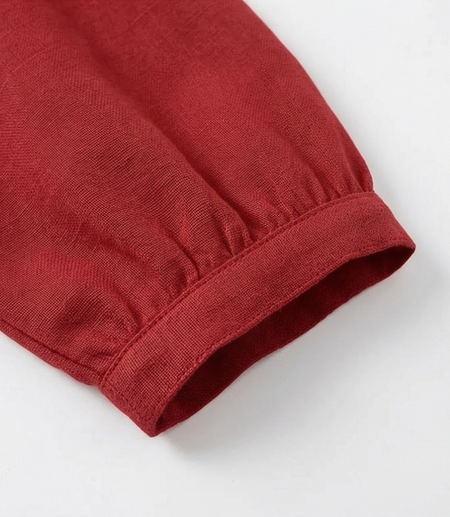 Women's Puff Sleeve Blouse with Elastic Cuffs and Collar