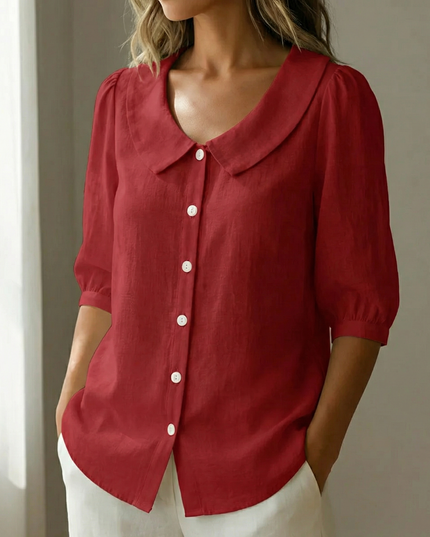 Women's Puff Sleeve Blouse with Elastic Cuffs and Collar