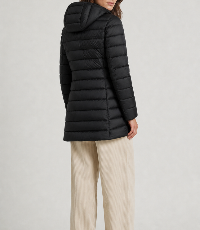 Women's Puffer Coat with Horizontal Quilting and a Hood