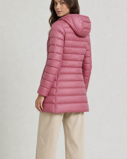 Women's Puffer Coat with Horizontal Quilting and a Hood