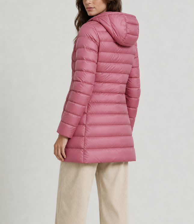 Women's Puffer Coat with Horizontal Quilting and a Hood