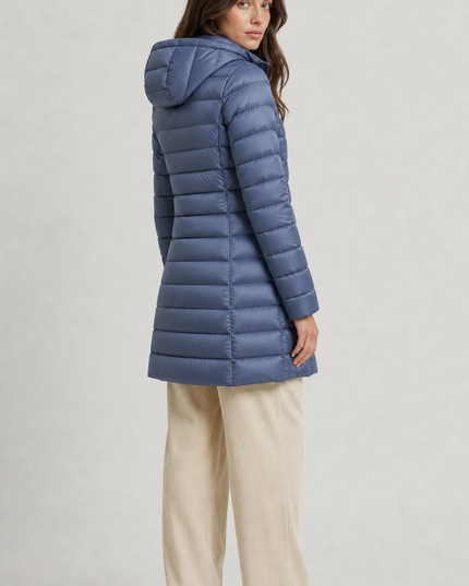 Women's Puffer Coat with Horizontal Quilting and a Hood