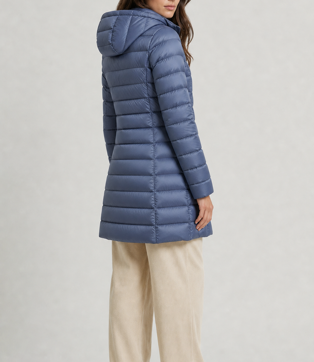 Women's Puffer Coat with Horizontal Quilting and a Hood