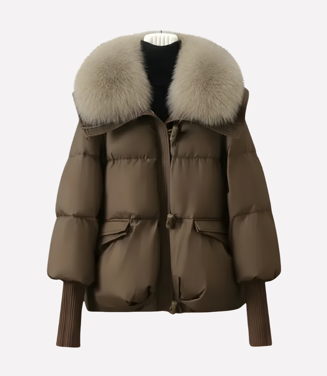 Women's Puffer Jacket with Faux Fur Collar