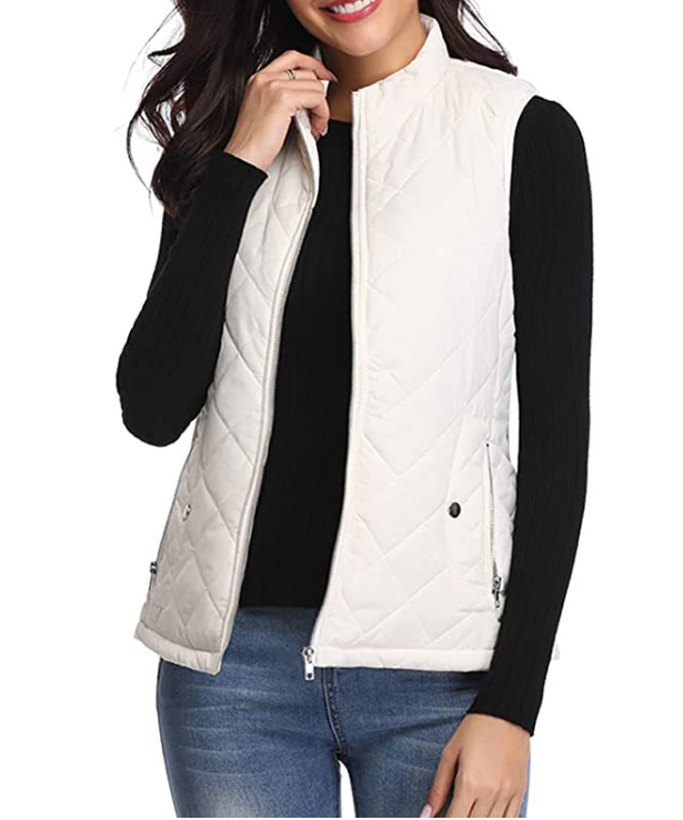 Women's Puffer Vest with Stand Collar and Zip Front