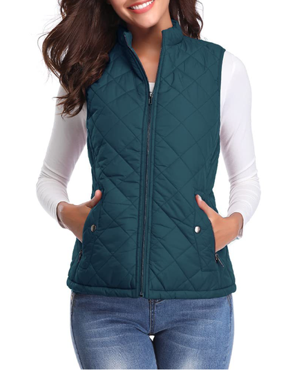 Women's Puffer Vest with Stand Collar and Zip Front