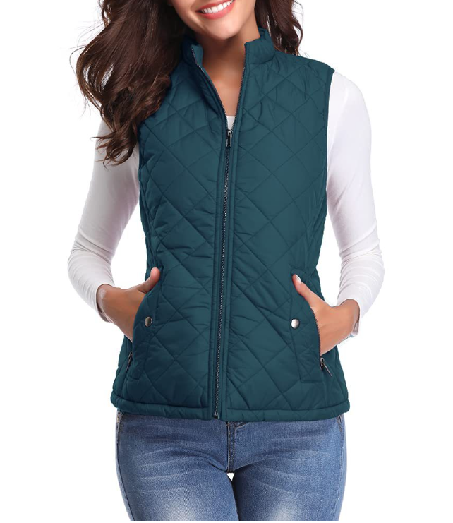 Women's Puffer Vest with Stand Collar and Zip Front