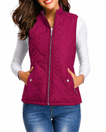 Women's Puffer Vest with Stand Collar and Zip Front