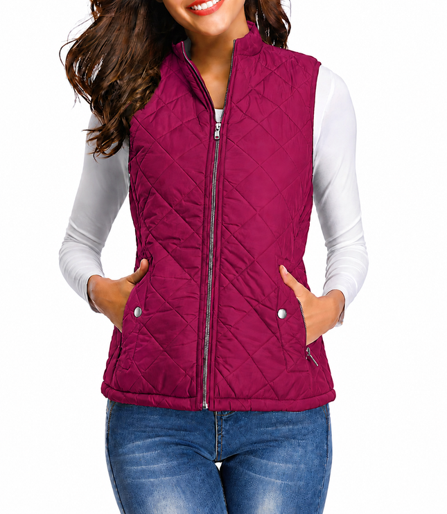 Women's Puffer Vest with Stand Collar and Zip Front