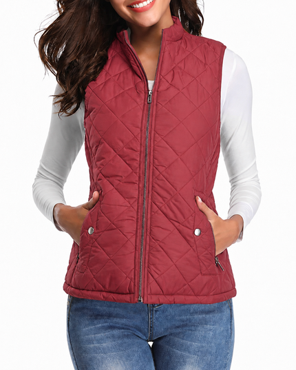 Women's Puffer Vest with Stand Collar and Zip Front