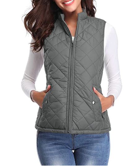 Women's Puffer Vest with Stand Collar and Zip Front