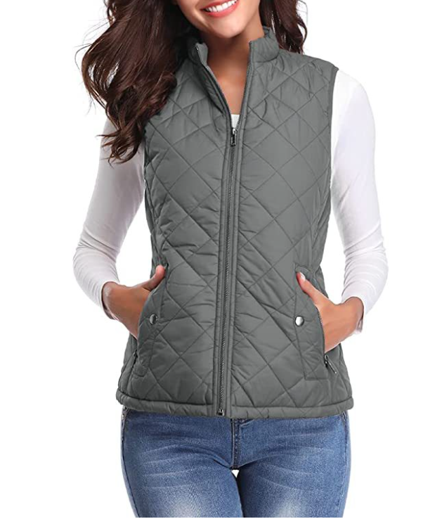 Women's Puffer Vest with Stand Collar and Zip Front
