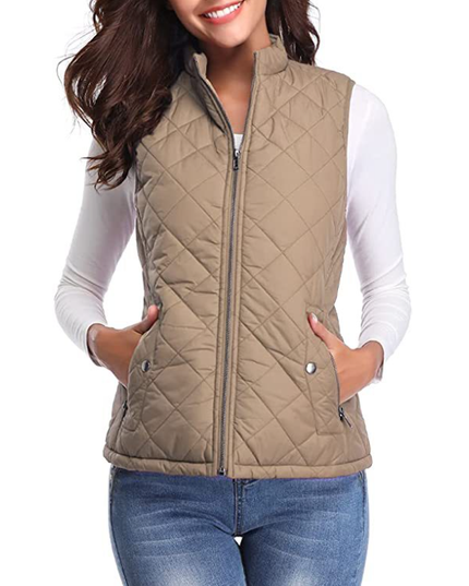 Women's Puffer Vest with Stand Collar and Zip Front