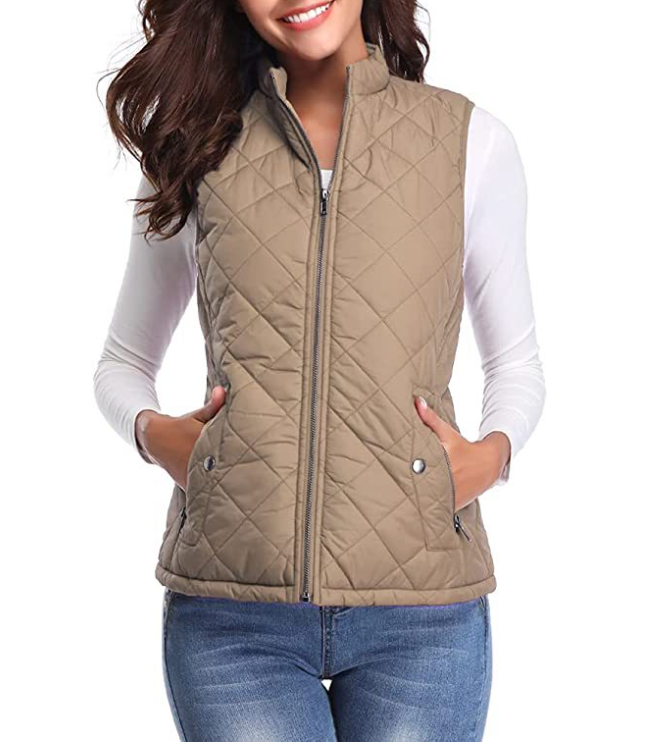Women's Puffer Vest with Stand Collar and Zip Front