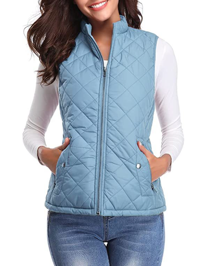 Women's Puffer Vest with Stand Collar and Zip Front