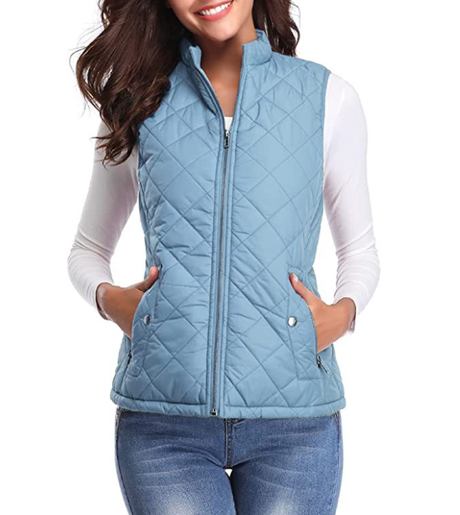 Women's Puffer Vest with Stand Collar and Zip Front