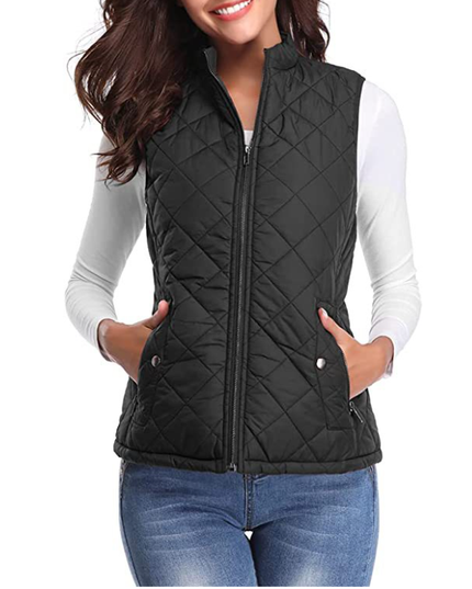Women's Puffer Vest with Stand Collar and Zip Front