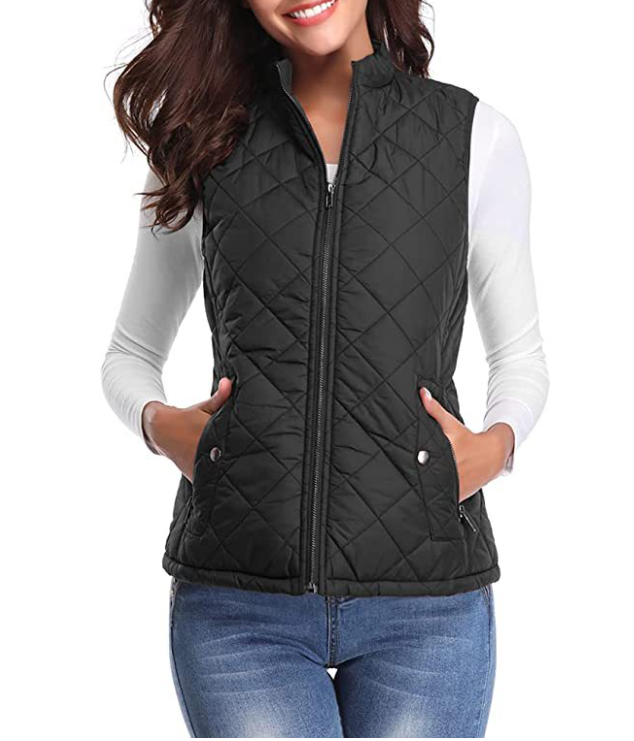 Women's Puffer Vest with Stand Collar and Zip Front