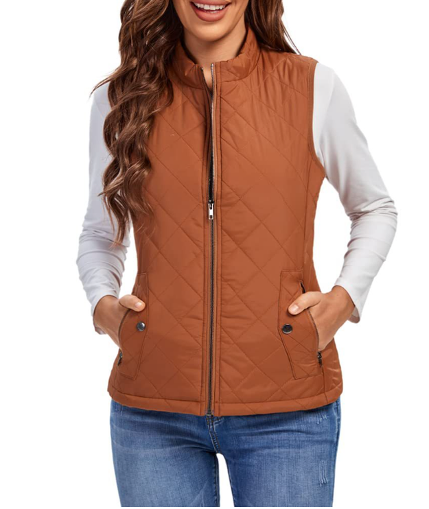 Women's Puffer Vest with Stand Collar and Zip Front