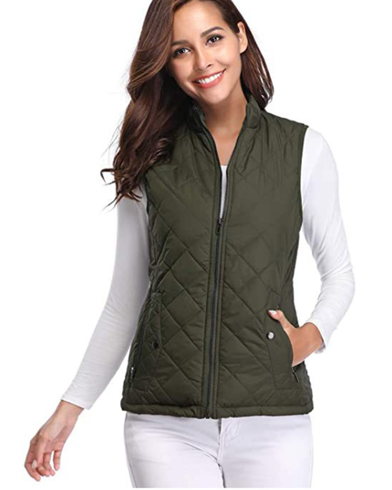 Women's Puffer Vest with Stand Collar and Zip Front