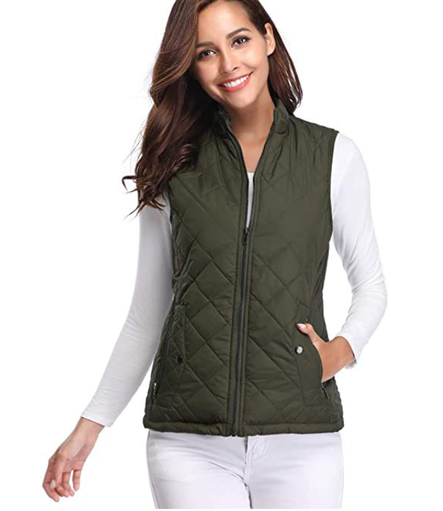 Women's Puffer Vest with Stand Collar and Zip Front