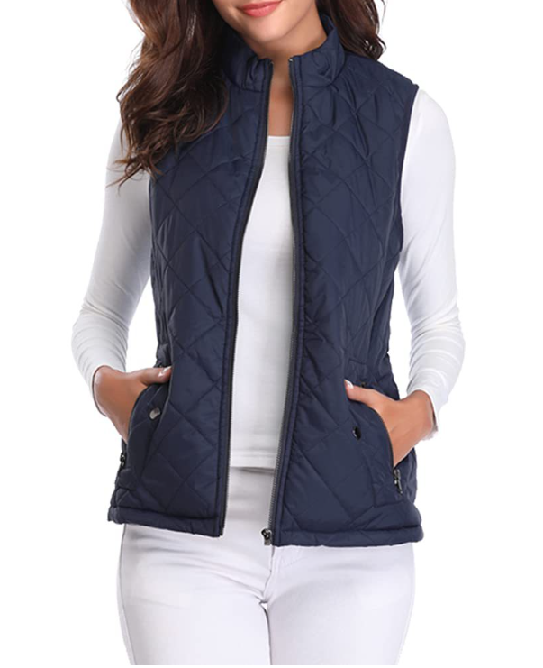 Women's Puffer Vest with Stand Collar and Zip Front