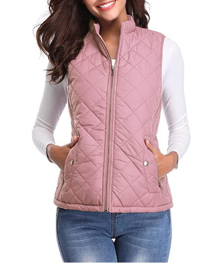 Women's Puffer Vest with Stand Collar and Zip Front