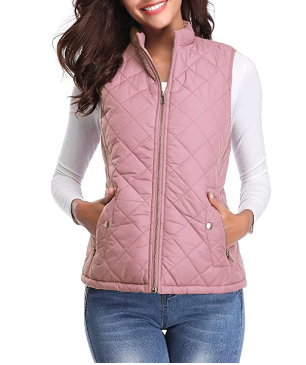Women's Puffer Vest with Stand Collar and Zip Front
