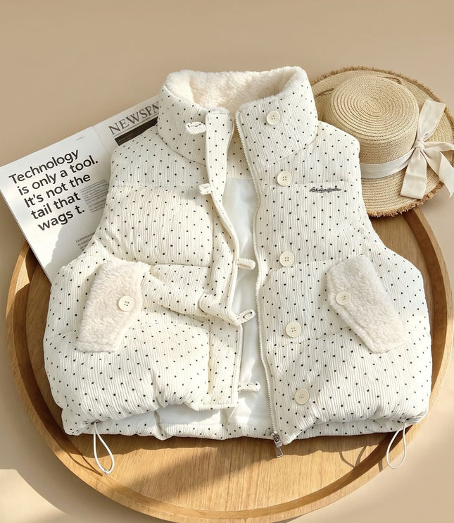 Women's Puffer Vest with Teddy Lined Collar and Hidden Zip