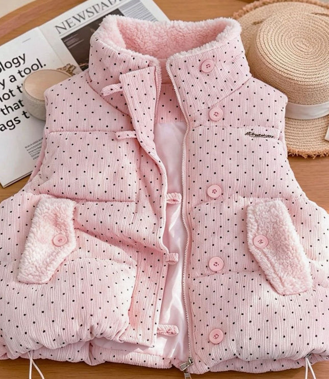 Women's Puffer Vest with Teddy Lined Collar and Hidden Zip