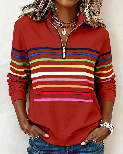 Women's Pullover Sweater with Quarter Zip and Stripes