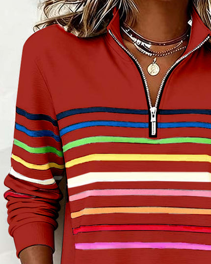 Women's Pullover Sweater with Quarter Zip and Stripes