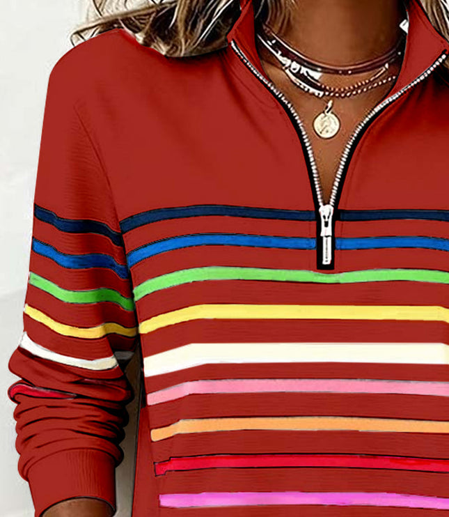 Women's Pullover Sweater with Quarter Zip and Stripes