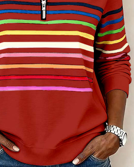 Women's Pullover Sweater with Quarter Zip and Stripes