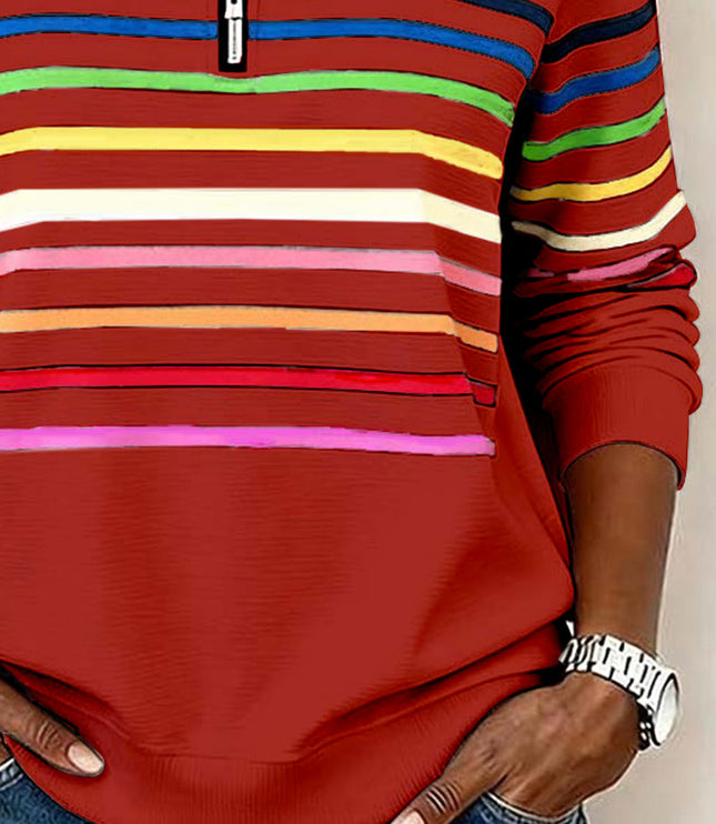 Women's Pullover Sweater with Quarter Zip and Stripes