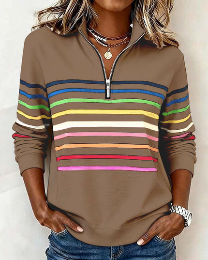 Women's Pullover Sweater with Quarter Zip and Stripes